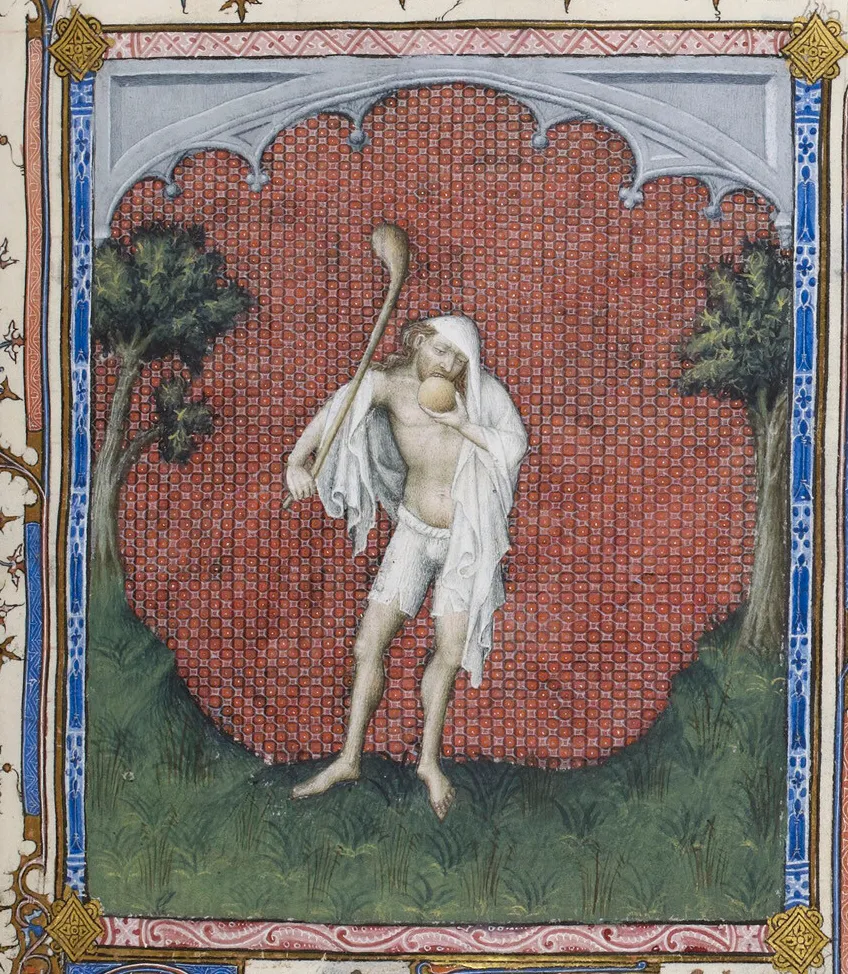 ジャックマール・ド・エダン《The Fool (detail) from Psalter of the Duke of Berry（愚者 [部分]、ベリー公爵詩篇より）》（1386年頃） Photo: © Bibliothèque nationale de France, Paris