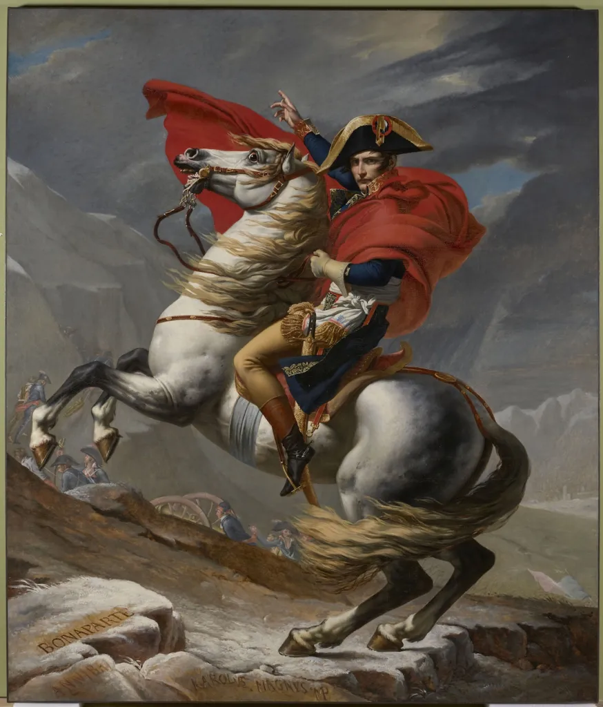 ジャック=ルイ・ダヴィッド《サン=ベルナール峠を越えるボナパルト》(1802) Photo: Copyright © Château de Versailles, Dist. RMN/Christophe Fouin