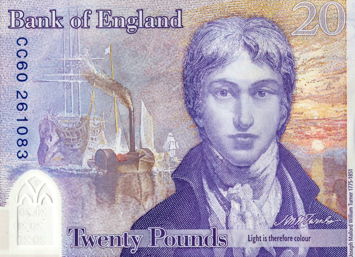 現行の20ポンド紙幣に採用されているターナーの肖像。Photo: Courtesy of Bank of England