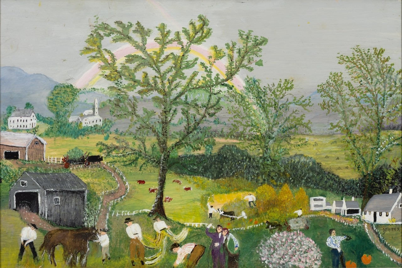 グランマ・モーゼス《The Rainbow》（1961）　Photo: Lee Stalsworth, Fine Art through Photography, LLC. Collection of Robert Pender. Artwork copyright © Grandma Moses Properties Co., NY