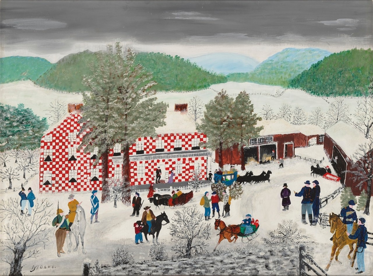 グランマ・モーゼス《Checkered House》（1955）　Photo: Lucia RM Martino/Smithsonian American Art Museum. Artwork copyright © Grandma Moses Properties Co., NY.