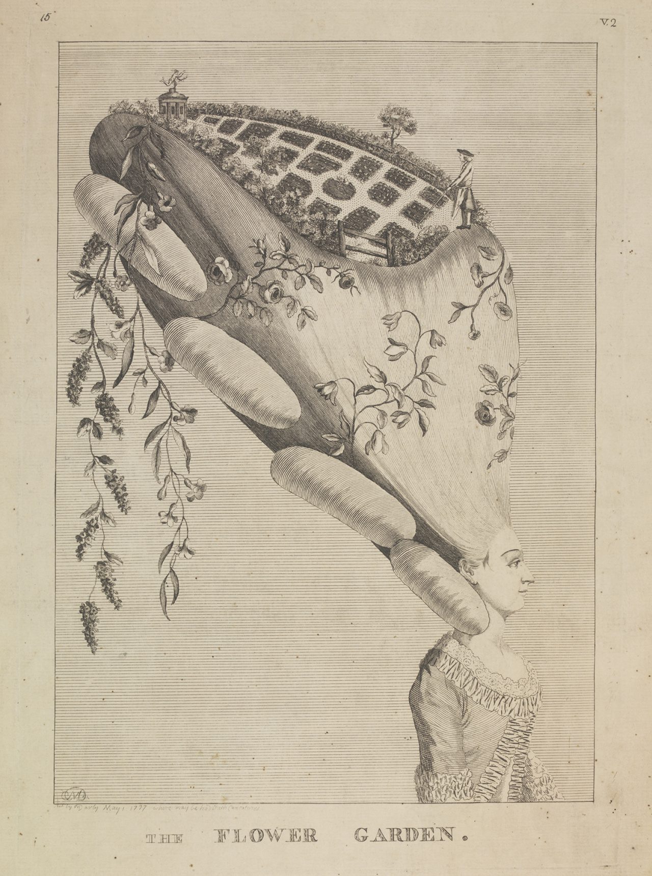 《フラワー・ガーデン》</strong>マティアス・ダーリー（作）　1777年刊行　エングレーヴィング　35.2 × 24.7 cm ヴィクトリア＆アルバート博物館蔵 © Victoria and Albert Museum, London