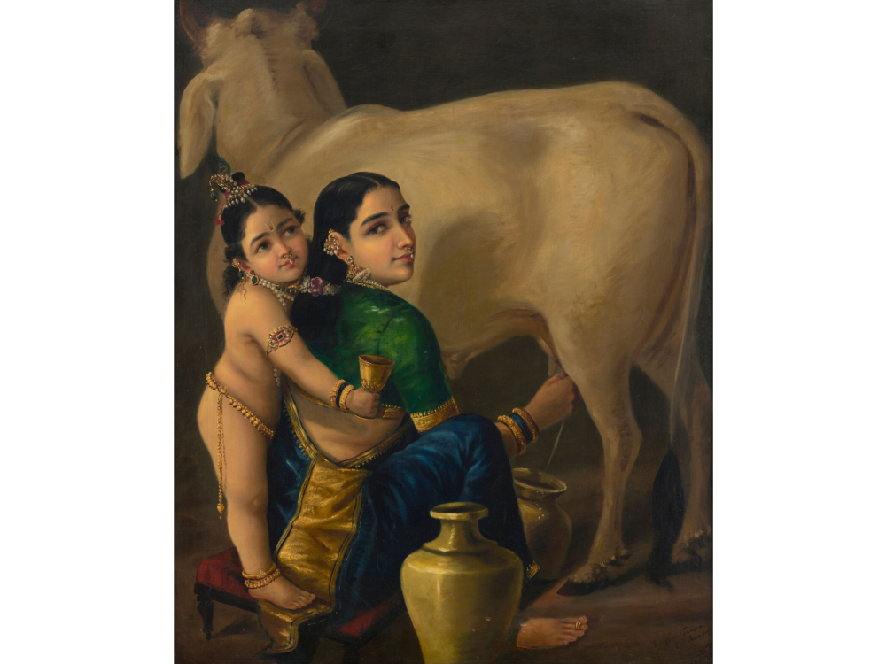 ラジャ・ラヴィ・ヴァルマ《Yashoda and Krishna》(1890年代ごろ) Photo: Courtesy of Saffronart