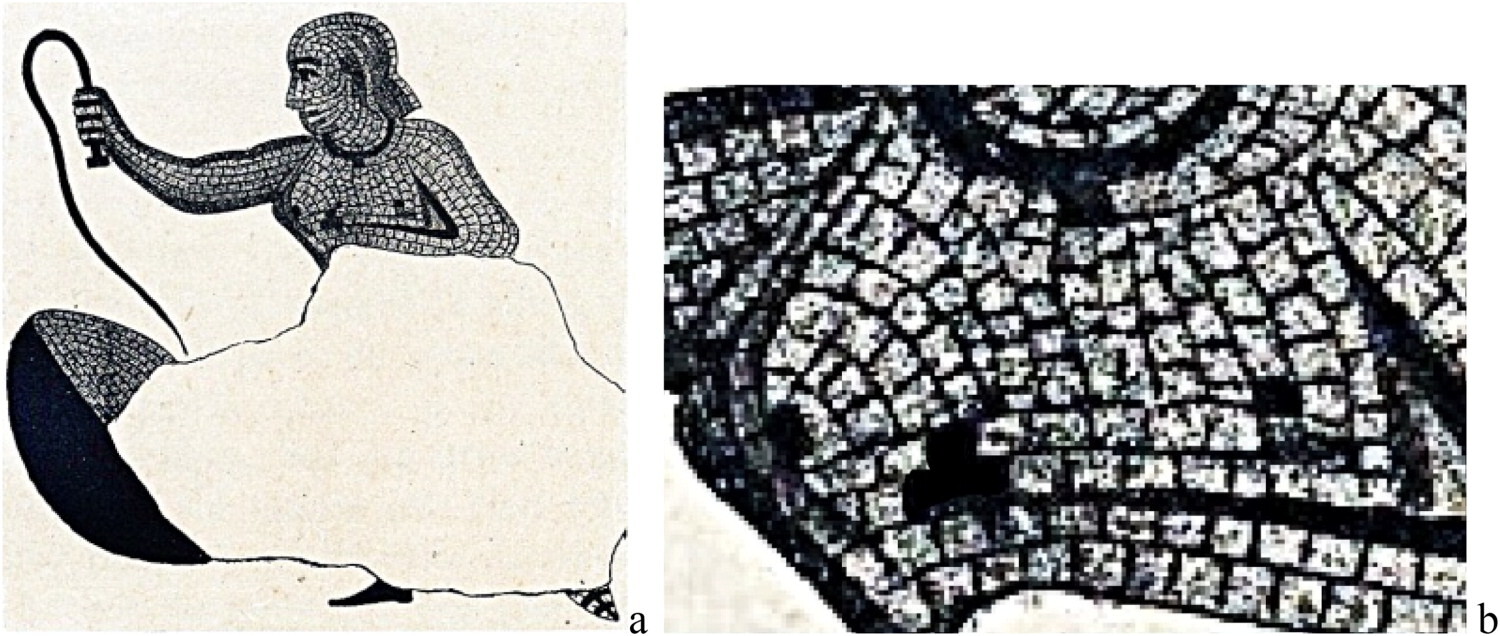 ロリケが描いた女性とされる猛獣狩人。写真右は胸部の拡大図。Photo: Courtesy of The International Journal of the History of Sport