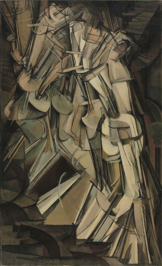 マルセル・デュシャン《階段を降りる裸体No. 2》（1912）　Photo: Marcel Duchamp. Nude Descending a Staircase (No. 2), 1912. Oil on canvas, 57 ⅞ x 35 ⅛ inches (147 x 89.2 cm). Philadelphia Art Museum: The Philadelphia Museum of Art: Louise and Walter Arensberg Collection