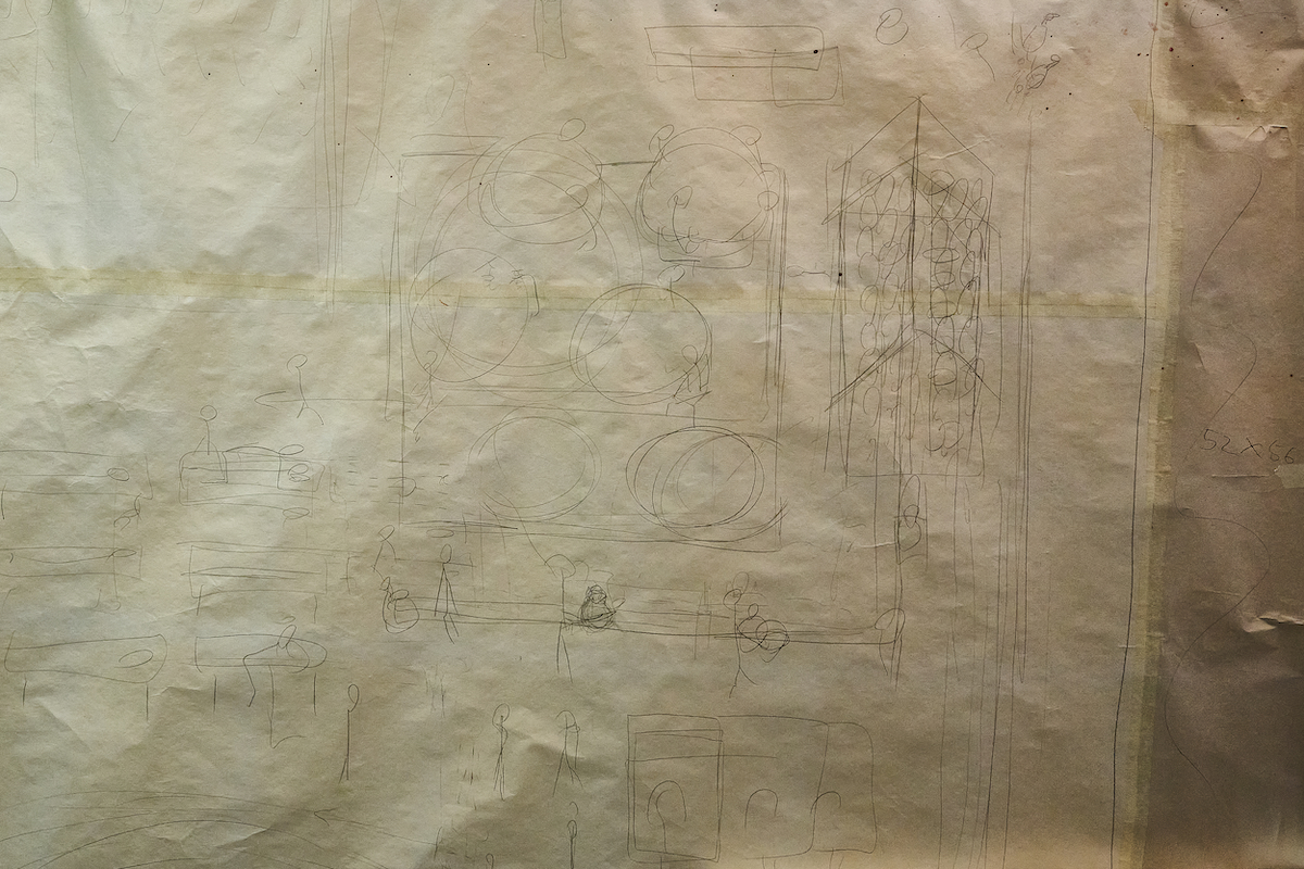 池添が絵画作品の準備で描いたスケッチ。Photo: Christopher Garcia Valle/ARTnews