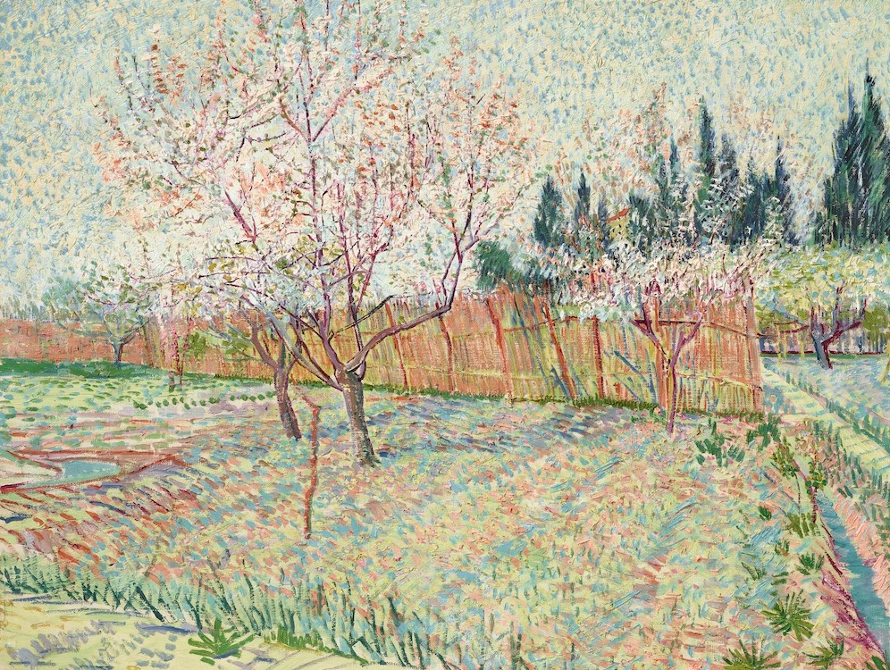フィンセント・ファン・ゴッホ《Orchard with Cypresses》（1888）　Christie’s.