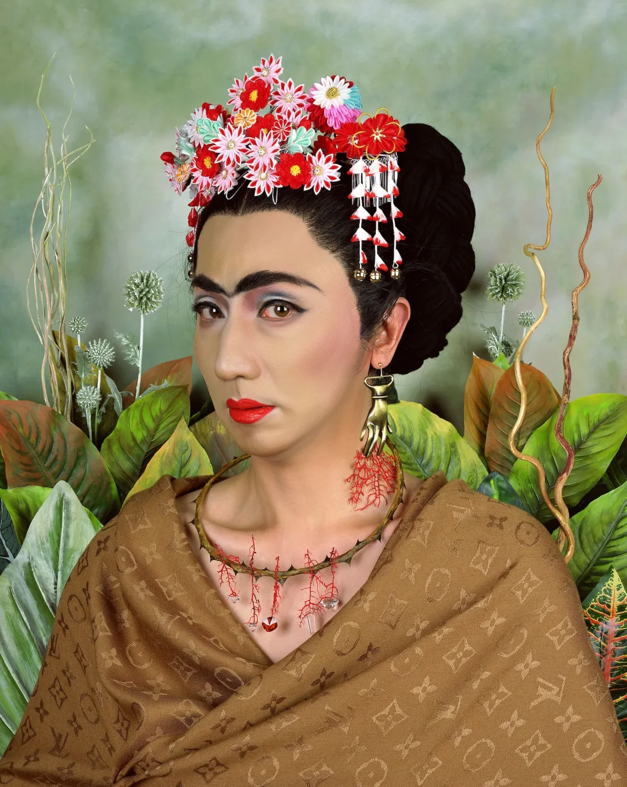 森村泰昌《An Inner Dialogue with Frida Kahlo (Hand Shaped Earring)》（2001） Photo: © Yasumasa Morimura; Courtesy of the artist, Luhring Augustine, New York and Yoshiko Isshiki Office, Tokyo