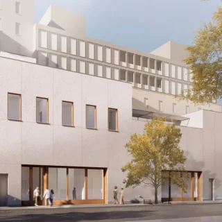 A rendering of David Zwirner gallery, located at 533 West 19th Street, looking northeast. Rendering by Selldorf Architects