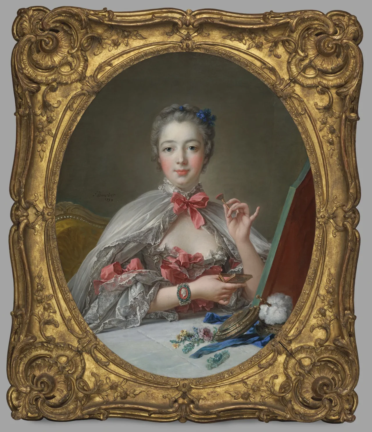 フランソワ・ブーシェ《Pompadour à sa toilette（化粧をするポンパドゥール夫人）》（1750） Photo: © President and Fellows of Harvard College