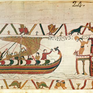 《バイユーのタペストリー》より、イギリスに帰還するハロルド2世。Photo: Art Images via Getty Images