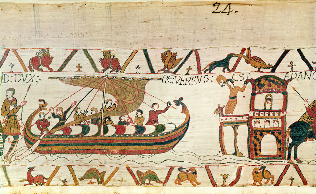 《バイユーのタペストリー》より、イギリスに帰還するハロルド2世。Photo: Art Images via Getty Images